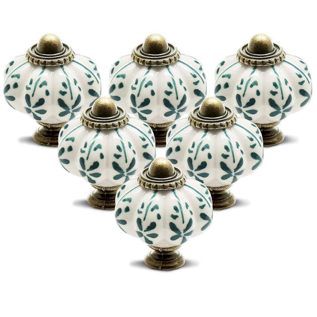 Seimneire 12pcs Ivory Pumpkin Knobs, Vintage Ceramic Cabinet Knobs, Dresser Drawer Door Knobs Drawer Pulls Dresser Handles with Mounting Screws - Leaf Pattern