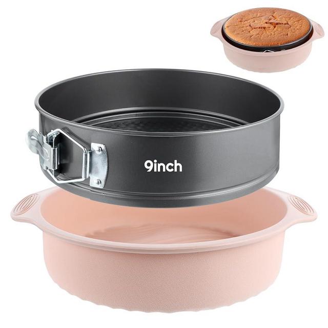AIHSUMC 9 Inch Springform Pan with Pan Protector, Non-stick Leakproof Springform Cake Pan with Removable Bottom, Silicone Cheesecake Pan Protector Preventing Water from Entering the Springform Pan
