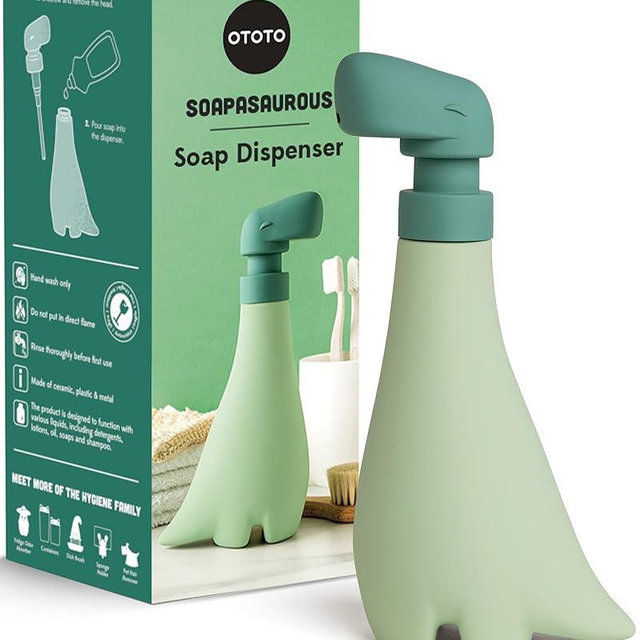 OTOTO New Soapasaurous Dino Hand Soap Dispenser - Cute Bathroom Accessories, Liquid Dish Soap Dispenser, Dinosaur, Cute Kitchen Accessories, Gifts for Kids