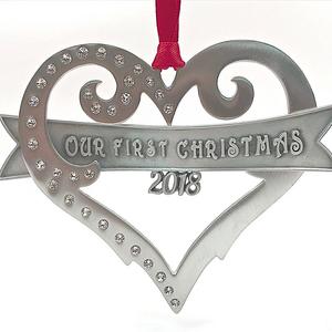 Liberty Pewter - 2018 Our first Christmas Ornament brushed Pewter with Austrian Crystals Made in USA