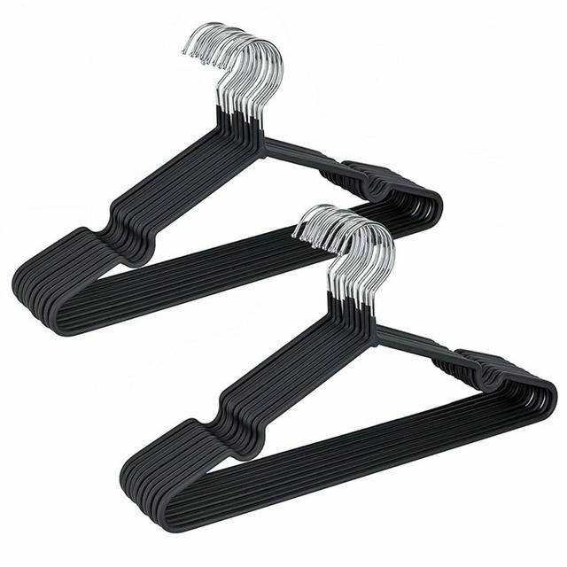 Amber Home 20 Pack 16" Non-Slip Rubber Coated Metal Suit Coat Hangers, Heavy Duty Clothes Hanger with Chrome and Black Friction, Metal Shirt Jacket Hanger with Round Notches for Dress
