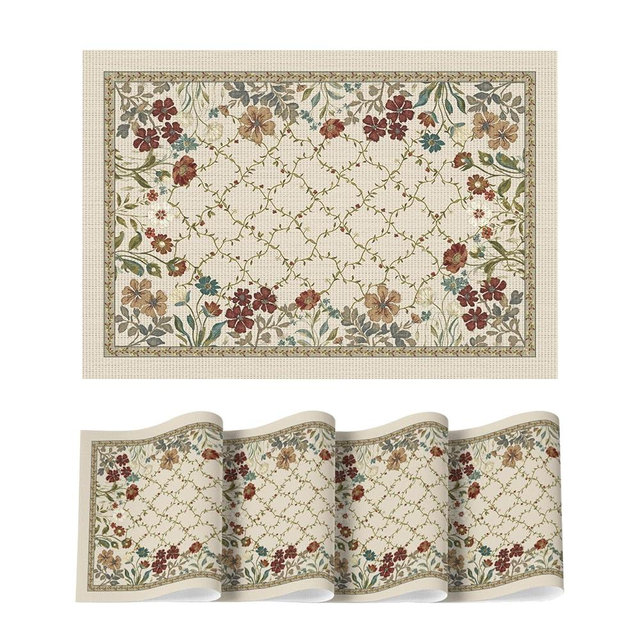 Artoid Mode Wildflowers Leaves Spring Vinyl Placemats Set of 4, Washable Woven Non-Slip Plastic Table Mats for Farmhouse Holiday Party Kitchen Dining Decor