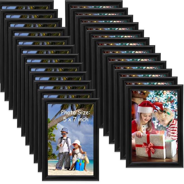 Redbaker 24 Pcs Picture Frames Bulk Black Photo Display Frames for Wall Mount Tabletop Home Office Display Back to School Decoration(5 x 7 Inch)