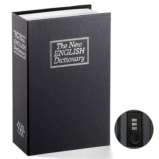 Book Safe with Combination Lock - Jssmst Home Dictionary Diversion Metal Safe Lock Box for Home Office Code Lock Money Box High Capacity, 9.5 x 6.2 x 2.2 inch, SM-BS0402L, black large