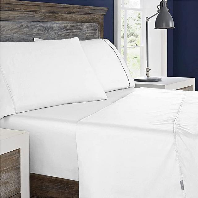 Columbia Omni Freeze Super Soft Breathable, Moisture-Wicking, Cooling Sateen Flat Sheet, Fitted Sheet, and Pillow Case Set, Luxury 4 Piece White Queen Bedsheets Set