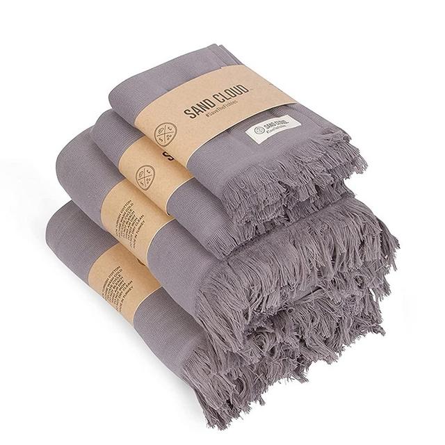 Sand Cloud Turkish Bath Towels Bundle for Bathroom, Set of 4 (Terra Grey) - Large Size - 100% Certified Organic Cotton Yarn is Lightweight, Soft & Absorbent - Premium Bath & Hand Towels Dry Faster