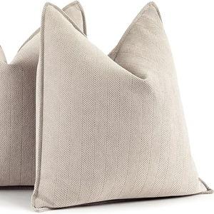 ZWJD Beige Pillow Covers 26x26 Set of 2 Chenille Throw Pillow Covers with Elegant Design Soft and Luxurious Decorative Throw Pillows for Couch, Bed, and Home Decor