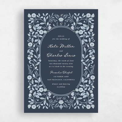 Grayed Navy, Blue Wedding Invitation - Pirouette Portrait