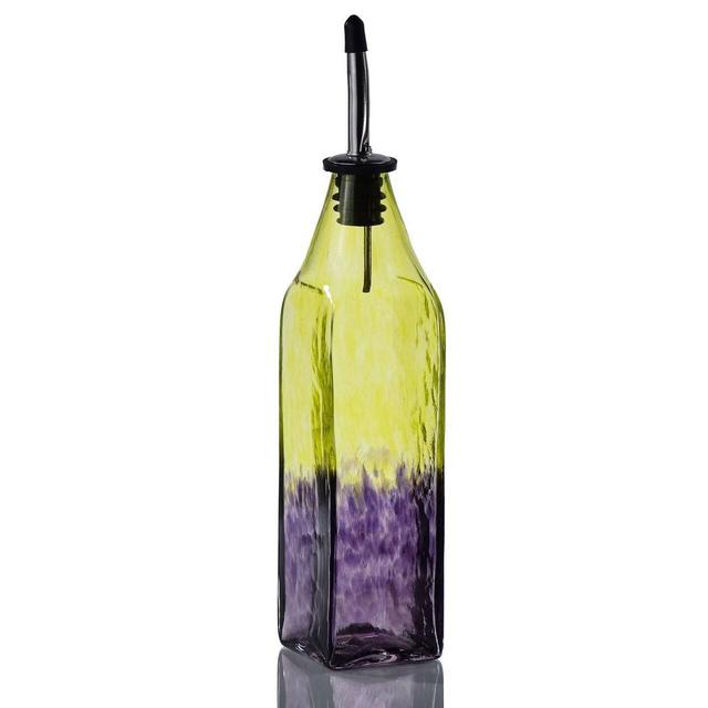 Hand Blown Glass Olive Oil Dispenser, Soap Dispenser, Olive Oil Bottle, Vinegar Bottle - Lime & Indigo