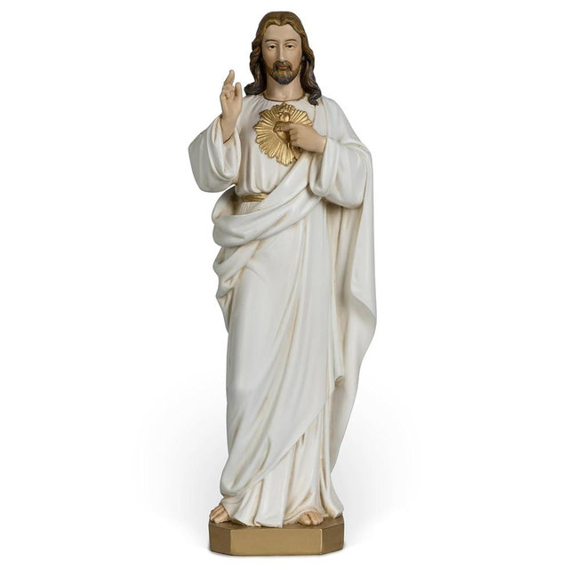 BC Catholic Sacred Heart of Jesus Statue, 10" H Jesus Christ Figure, Religious Gifts Inspirational Indoor Home Decor, Hand Painted by Buildclassic (Gold &White)