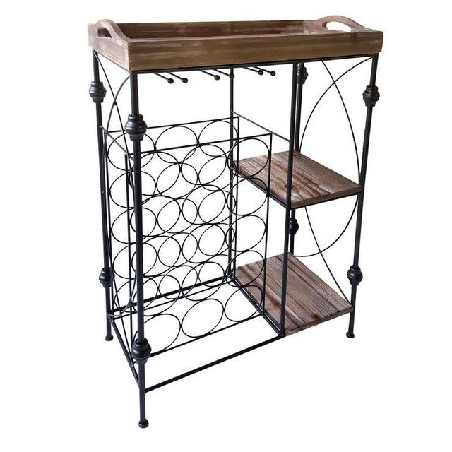 MTL WINE RK WD BAR TRAY 23X37