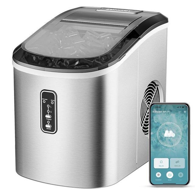 EUHOMY Smart Ice Makers Countertop -26lbs in 24 Hours, 9 Cubes Ready in 8Mins, Self-Cleaning Countertop Ice Maker, Portable Ice Maker with Ice Scoop and Basket, Perfect for Home/Kitchen/Office(Sliver）