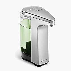 simplehuman 8 oz. Touch-Free Sensor Liquid Soap Pump Dispenser with Soap Sample, Brushed Nickel & Spring Water Moisturizing Liquid Hand Soap Refill Pouch, 34 Fl. Oz, (Pack of 1), Blue, Count