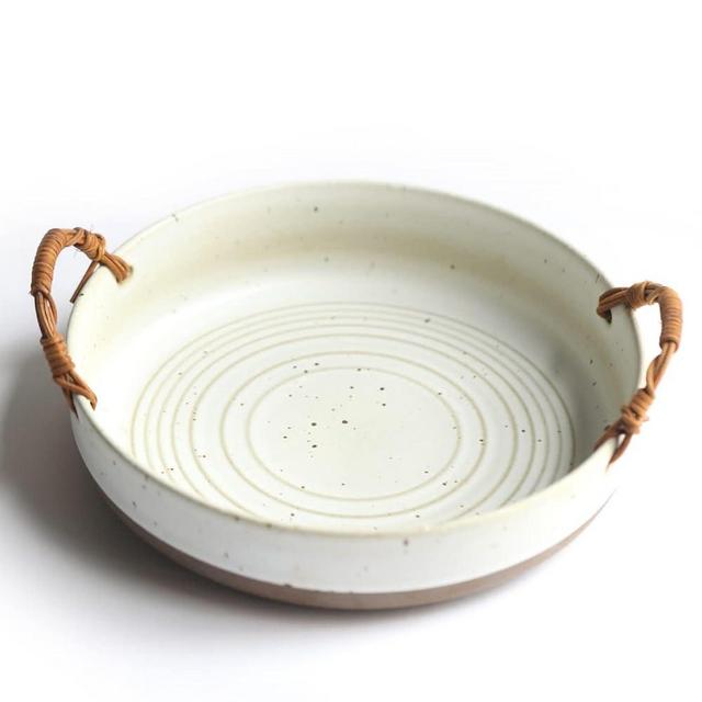 YSNCIDAN Ceramic Salad Plates, Pasta Bowl,Fruit bowl,Salad bowls With Handles, Decorative Rustic Bowls for Candy,BBQ,Picnic,farmhouse,Microwave safe,Thanksgiving,Christmas,(10inch)