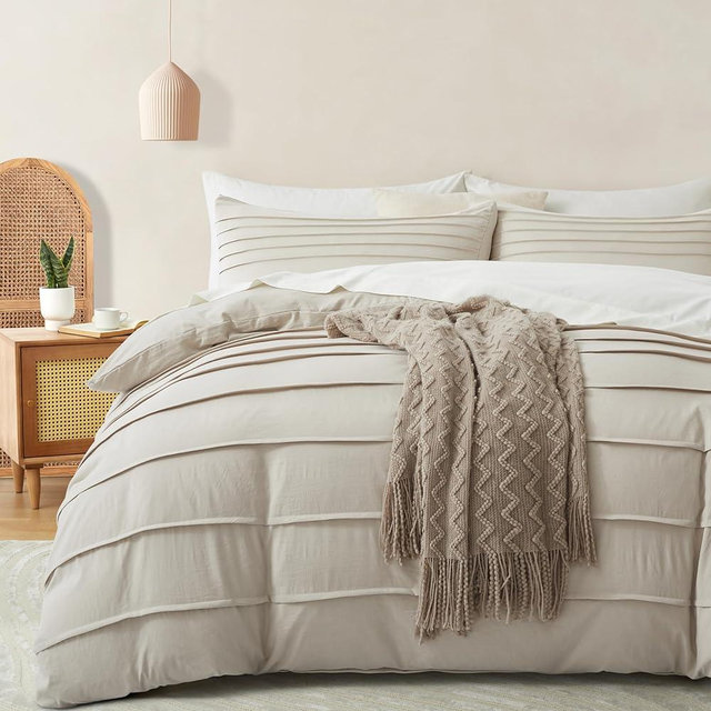 Oli Anderson Linen Grey Duvet Cover King Size - Pleated King Duvet Cover, 3PCS Soft and Breathable Textured Bedding Set with Zipper Closure (Linen, 104"×90")