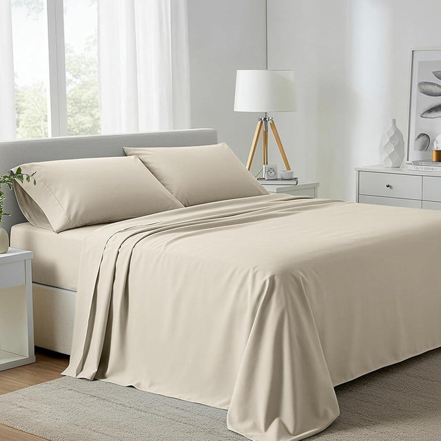 Carressa Linen 100% Egyptian Cotton King Size Sheets Set - 800 Series Tulips Collection Egyptian Cotton Sheets King Size (4 PC, Ivory), 16" Deep Pocket Sateen Weave Luxury Bed Sheet