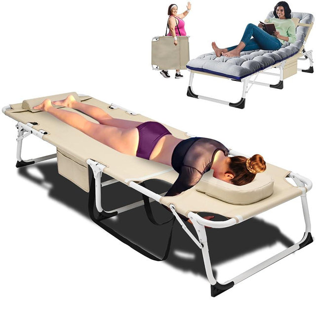 ABORON 3in1 SunTanning Chair + Mattress, Heavy Duty Summer Lounger Chair with Face Arm Hole, Adjustable, Removable Pillow & Carry Handle, Sunbathing Lounge Chair for Patio, Poolside, Lawn, Beach