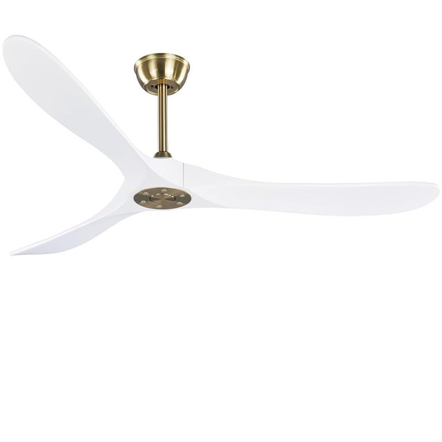 Fanawi Wood Ceiling Fan, 70'' Wood Ceiling Fan without Lights, Quiet DC Motor, Flush Mount Low Profile Indoor or Covered Patio Modern Wooden Ceiling Fan for Bedroom Living Room, White Gold