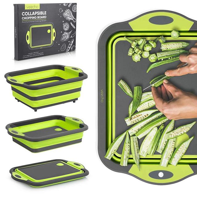 Veecho Collapsible Cutting Board / Camping Wash Basin / Colander / 3 in 1 Multi-function / Dish Tub / Fruit & Veggie Basket / Drain & Storage Bowl / Ice Bucket / for Space Saving Kitchen Efficiency