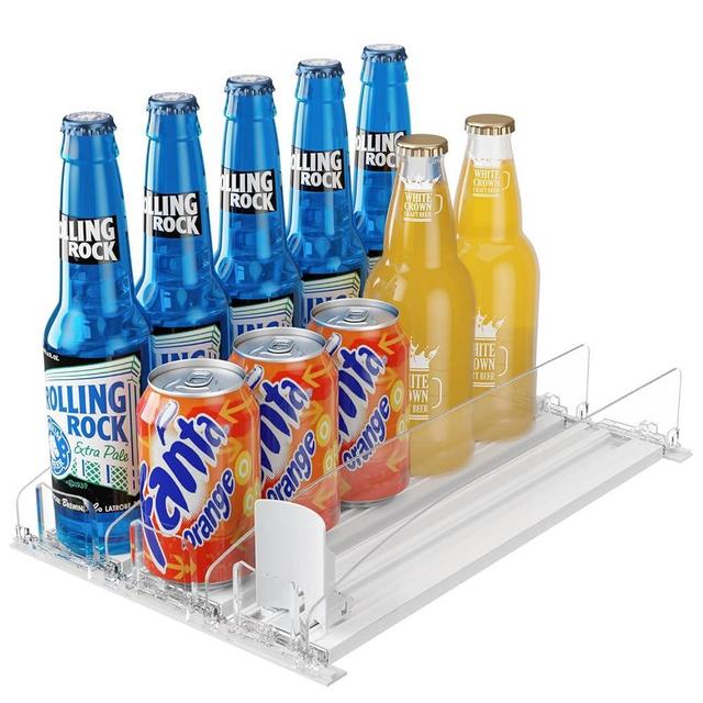 LAMU Drink Organizer for Fridge - [Stabilize-Speed Damper] Automatic Pusher Glide Soda Drink Can Dispenser Beverage Organizer for Refrigerator 14.96" D, Adjustable for 6-20oz