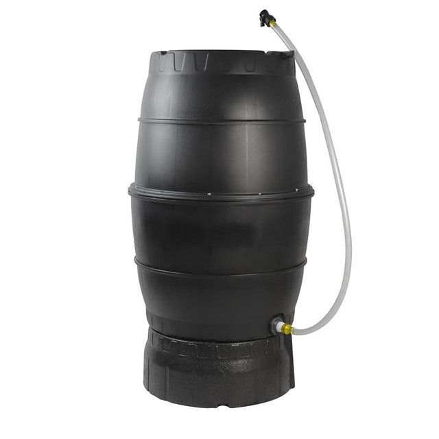 SQUEEZE master 50 Gallon Rainwater Collection Barrel with Stand-BPA Free Home Rain Catcher with Outlet Hose-Flatback Designed Water Storage Collection Barrel for Gardens and Plants