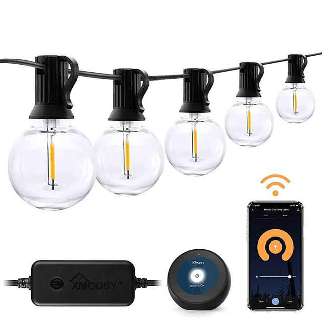 XMCOSY+ Patio Lights – G40 Smart Outdoor String Lights 50Ft Outdoor Patio Lights Dimmable LED Globe String Lights Outdoor, 2.4GHz Wi-Fi Control by App, Work with Alexa 25 Bulb Waterproof Extendable