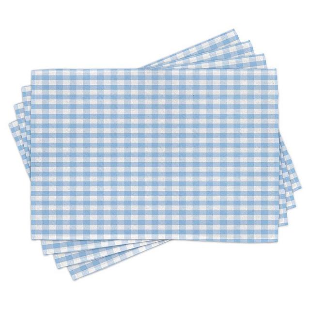 Ambesonne Checkered Place Mats Set of 8, Little Squares and Stripes Pastel Color Gingham Repeating Rows Vintage Tile, Washable Fabric Placemats for Dining Table, Placemat 8 pcs, Light Blue