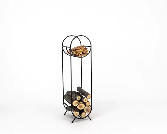 Log holder // Firewood Storage with a round kindling section // Bauhaus Oval Black