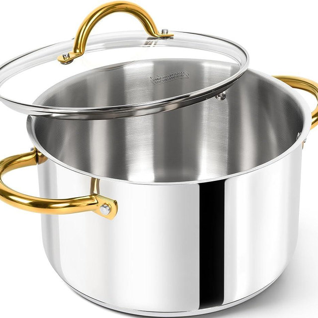 MICHELANGELO Stainless Steel Pot - 6 Quart Stock Pot with Lid, Soup Pot Induction Compatible, Cooking Pot with Riveted Handle, Oven & Dishwasher Safe