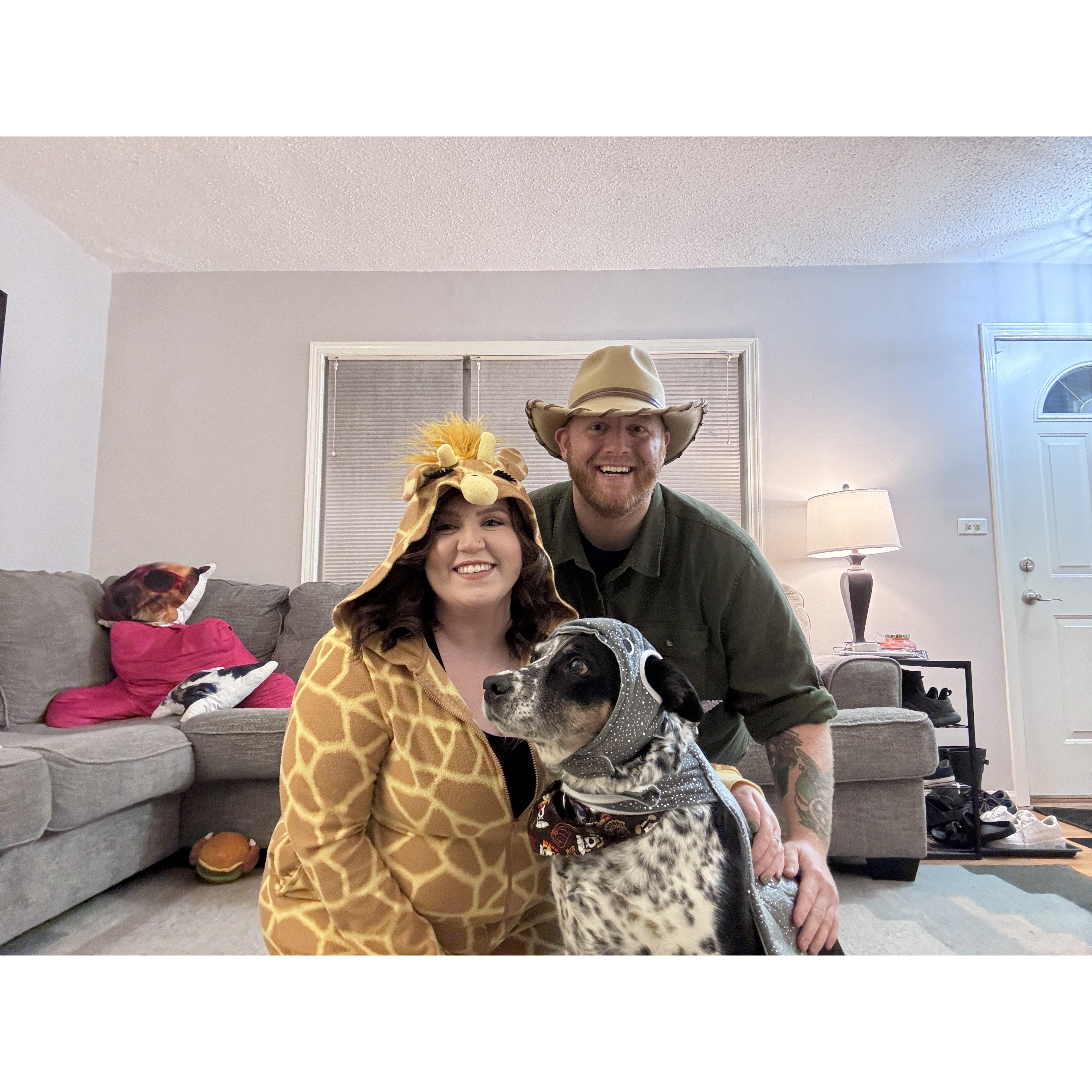 October 2023-First Family Halloween Picture (Safari Guy aka Steve Irwin, Giraffe, and Sting Ray)