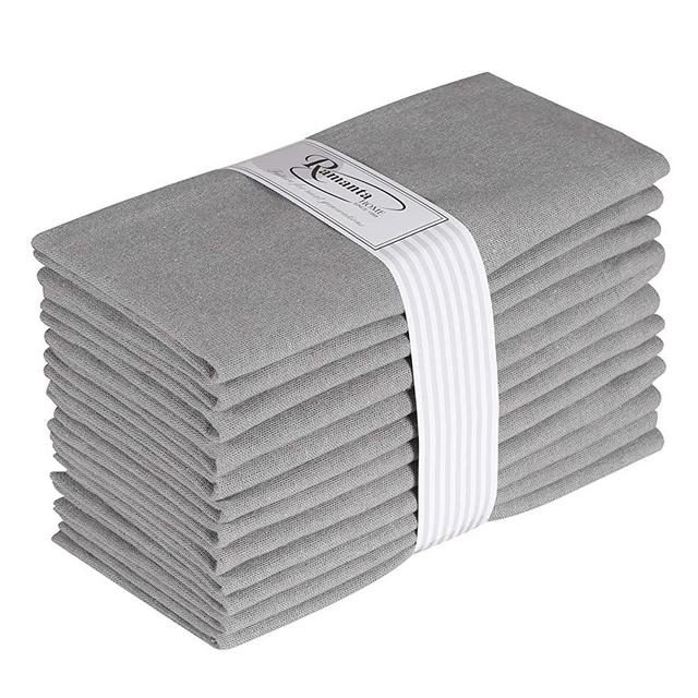 Ramanta Home 12-Pack 100% Cotton Dinner Napkins 18 by 18-Inch Soft Absorbent Comfortable - Ideal for Events and Regular Use - Grey