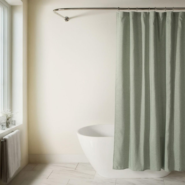 Linen-Look Solid Shower Curtain – 72" x 72" Polyester, Neutral Bathroom Decor - Becky Cameron, Sage