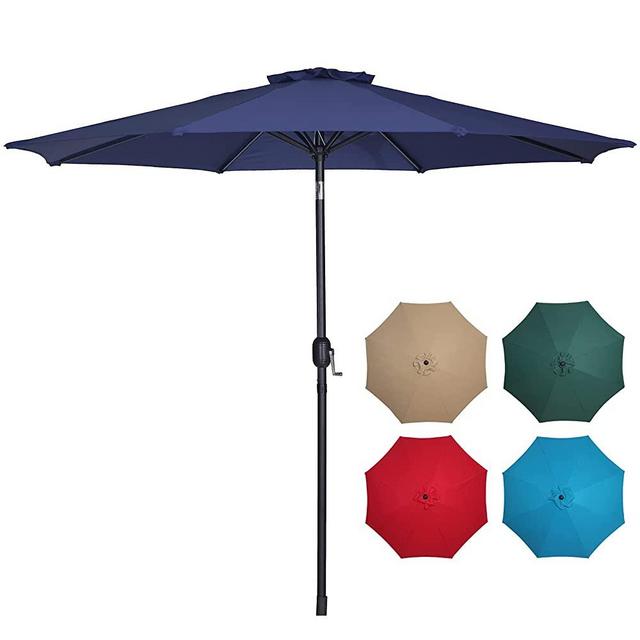 Amevci 9 ft Outdoor Patio Umbrella with 8 Sturdy Ribs, Waterproof & UV Resistant Patio Table Umbrella with Crank Lifting System for Home Garden, Lawn, Deck, Market, Inground Pool & Backyard, Navy