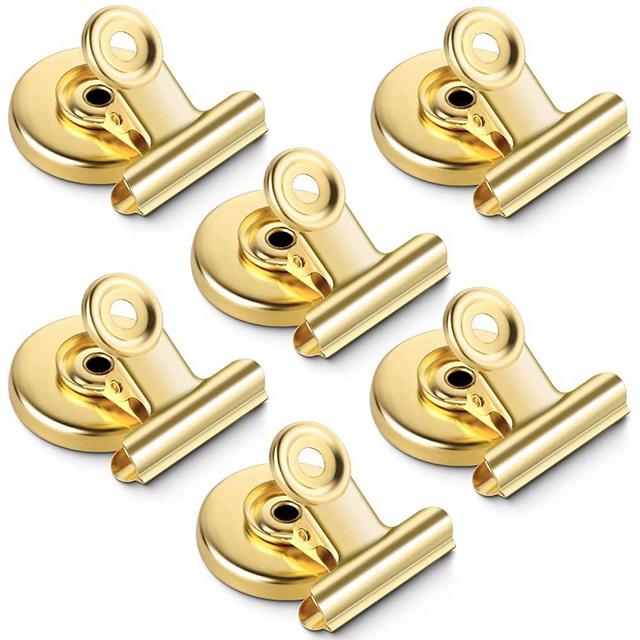 Grtard 6 Pack Magnetic Clips for Fridge, Refrigerator Magnets Clips Magnetic Clips Heavy Duty, Strong Fridge Magnet Clips for Fridge, Whiteboard, Office, School, Kitchen - (Gold)