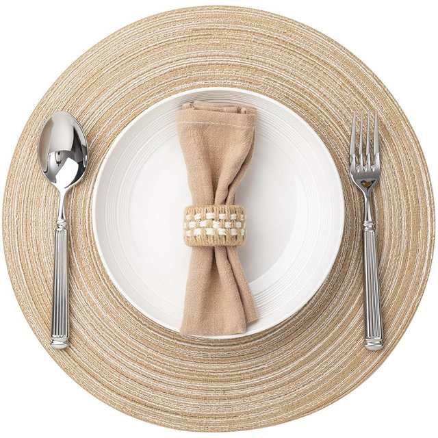 Round Placemats Set of 12 Woven Placemats Washable Braided Table Mats for Dining Table Heat Resistant Non-Slip Circle Place Mats(Beige)