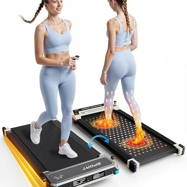 FUNRAY Versatile Walking Pad Treadmill with Incline - Dual-Sided Under Desk Treadmill with Foot Massage,2 in 1 Walking Machine for Home/Office with 330LBS Weight Capacity
