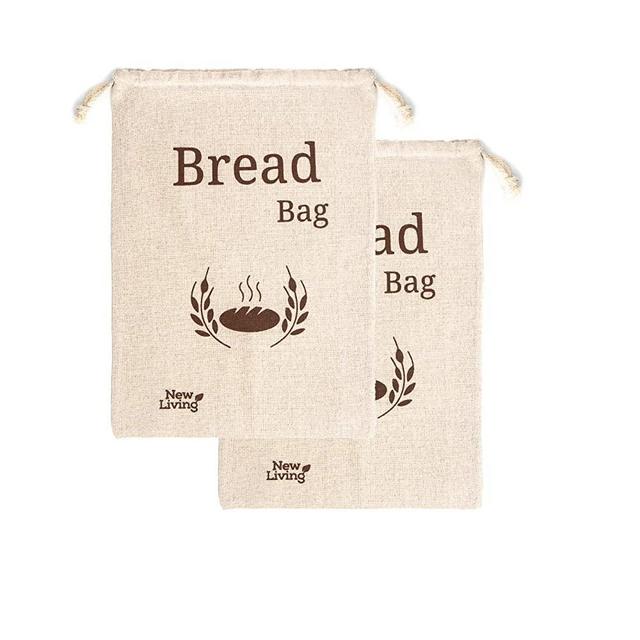 Extra Large New Living Organic Linen Cotton Bread Bags | 44x35 cm | 2 x Reusable Bread Bags | Food Storage Bag | Bread Storage Bags | Eco Bread Bag
