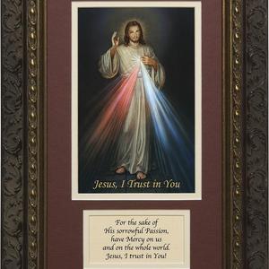 Divine Mercy Matted with Prayer - Ornate Dark Framed Art