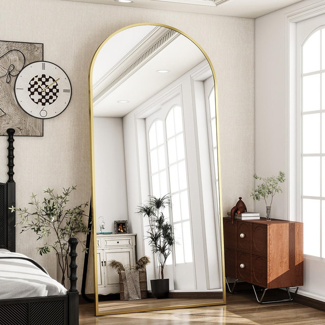 BEAUTYPEAK Rectangle With Rounded Top Full Length Mirrors 76"x34",Gold