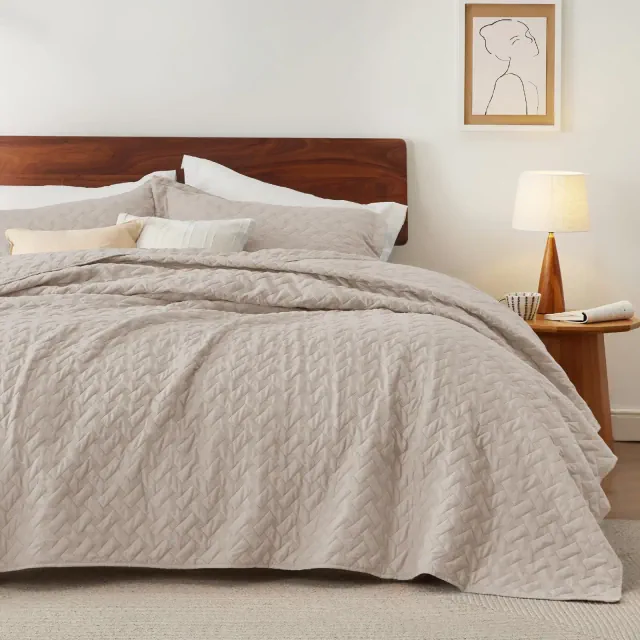 Lightweight Spring Quilt Set King Size Light Beige Bedding Set for All Seasons - Bedsure