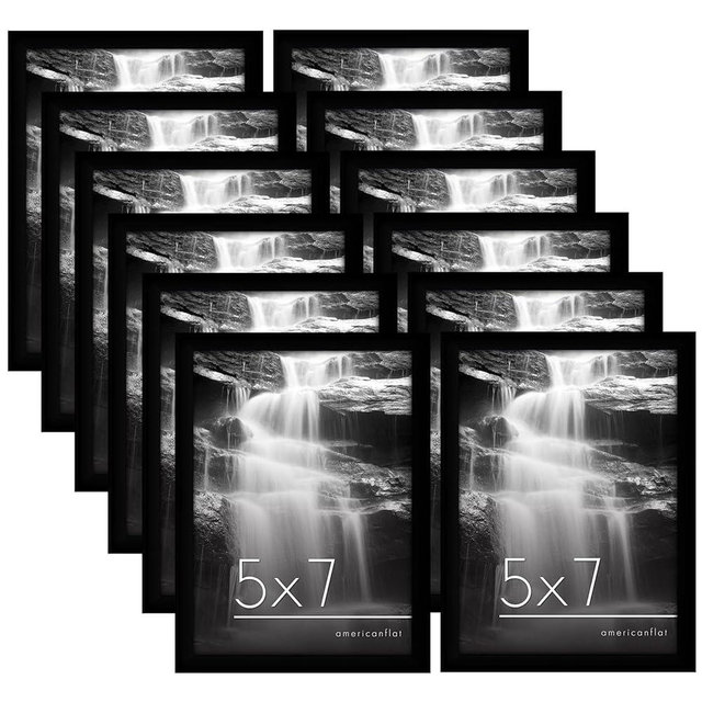 Americanflat 5x7 Picture Frame with Shatter-Resistant Glass - Set of 12 - Galleria Collection - Picture Frames for Tabletop and Wall Display - Black