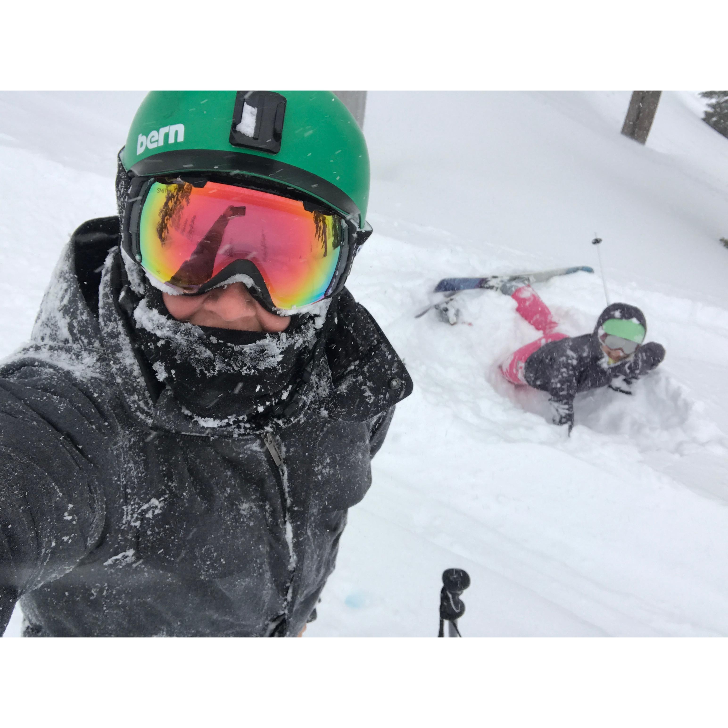 Normally Whitney is a much better skier than me so I like this photo a lot.
