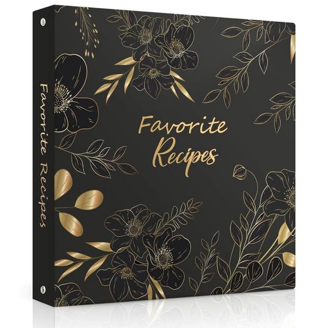 Recipe Binder 8.5x11 3 Ring, Recipe Book to Write in Your Own Recipes, Recipe Organizer with Cards, Sleeves and Dividers, Recipe Binder Full Page (Black Floral)