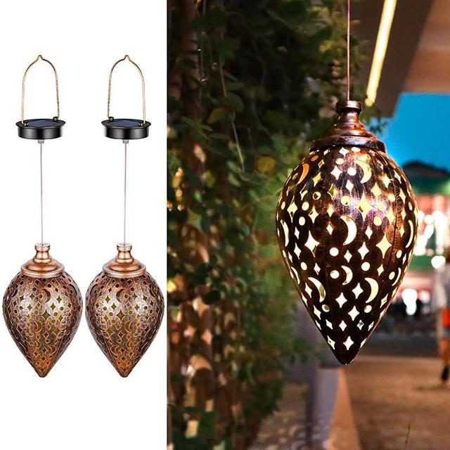 ZSZMFH 2 Pack Hanging Solar Lights Outdoor, Garden Decor Light,Solar Lantern LED Waterproof Decorative Retro Metal Light for Porch Garden Outdoor…