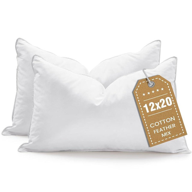 BHZ 12x20 Pillow Inserts Set of 2, Down Feather Alternative Lumber Pillow Inserts, Decorative Soft Rectangle White Throw Pillows Insert for Couch Bed Dorm Sofa with Breathable Cover