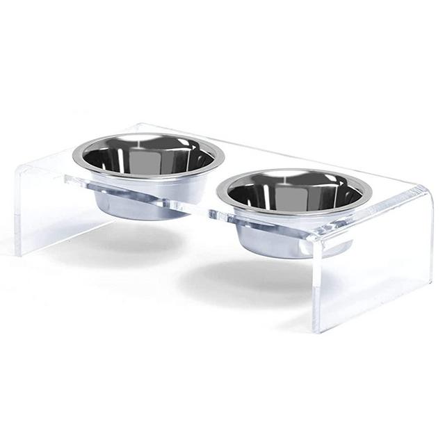 Acrylic Elevated Dog and Cat Pet Feeder - Raised Clear Feeding Stand for Cats and Small Dogs with 2 Set 304 Removable Stainless Steel Food and Water Bowls,Perfect for Pets Puppies Small and Medium Dogs Cats