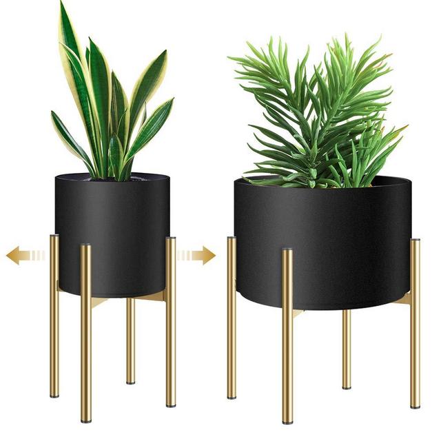 H HOMEXIN Plant Stand - Metal Plant Stands for Indoor Plants Adjustable for 8-12 inches Plant Pot (not Included), Planter Stand Mid Century Stable & Stylish Plant Pot Stand for Outdoor-Gold 1-Pack