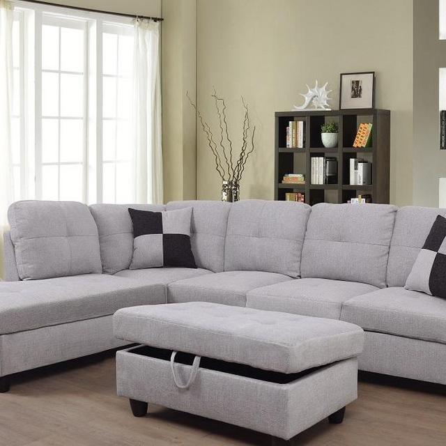 PonLiving Furniture Breeze 106.5'' Sectional Sofa with Storage Ottoman, Left Hand & Right Hand Facing 