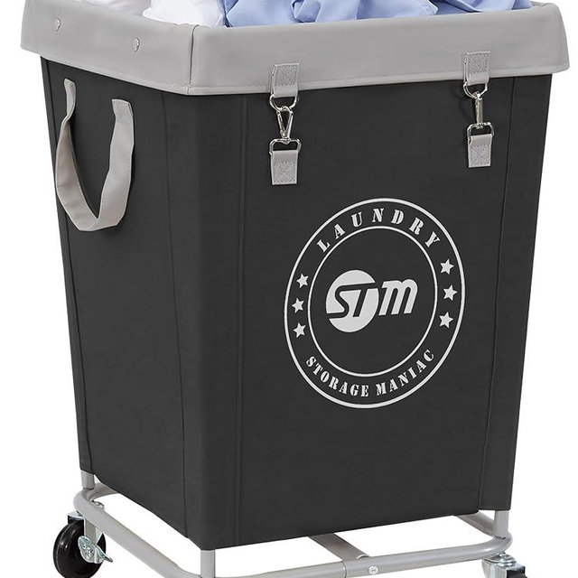 STORAGE MANIAC Commercial Laundry Hamper with Heavy Duty Steel Frame, 160 L Industrial Laundry Basket Cart with Wheels for Hotel, Home, Laundry Room, 17.72''L x 17.72''W x 30.91''H, Medium Black