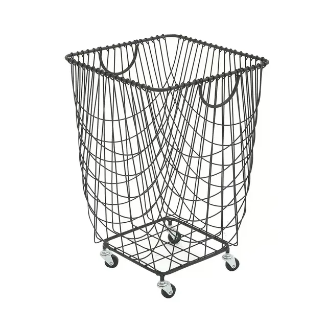 Ridge Road Décor Square Iron Wire Rolling Basket in Black